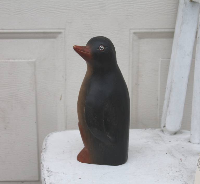 American Early 20th Century Hand-Carved and Painted Wood Penguin