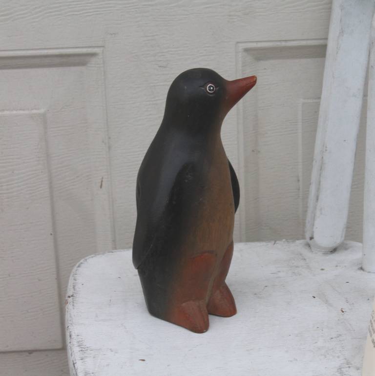 Mid-20th Century Early 20th Century Hand-Carved and Painted Wood Penguin