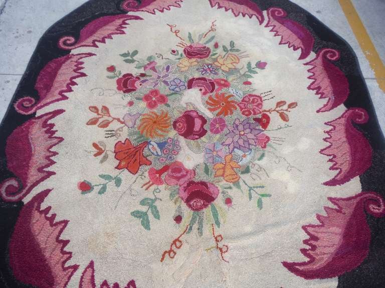 American Room Sized Hand-Hooked New England Floral Rug For Sale