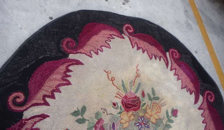 Hand-Knotted Room Sized Hand-Hooked New England Floral Rug For Sale