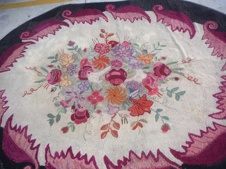 Mid-20th Century Room Sized Hand-Hooked New England Floral Rug For Sale