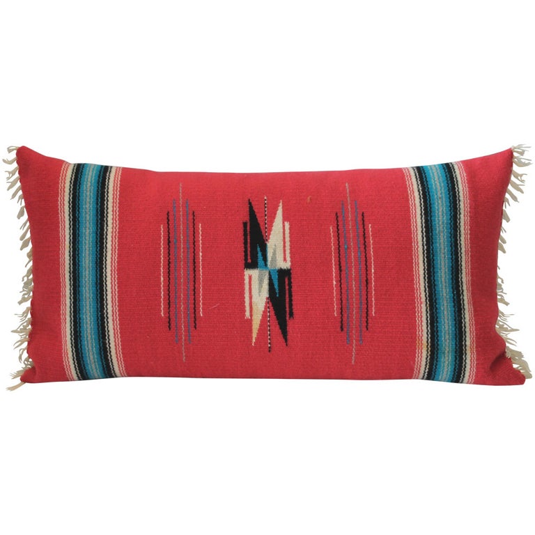 Mexican Red Serape Bolster Pillow For Sale