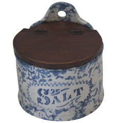 Antique Unusual Lidded 19th Century Sponge Ware Salt Crock