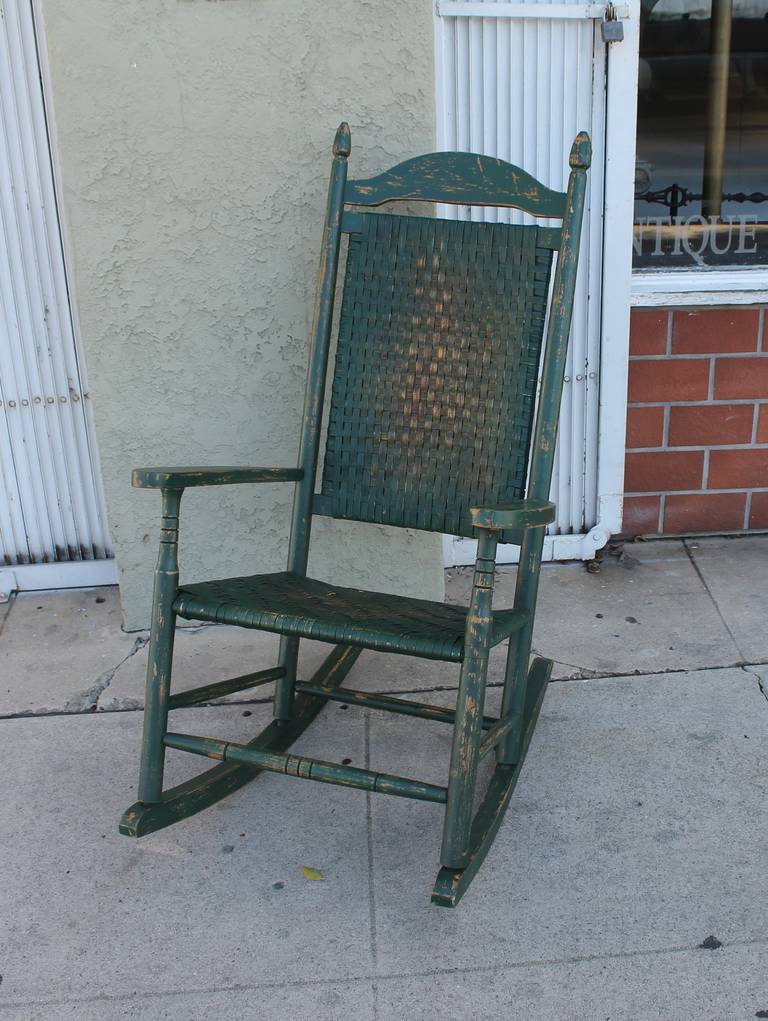 American Early 20th Century Original Green Painted Rocking Chair