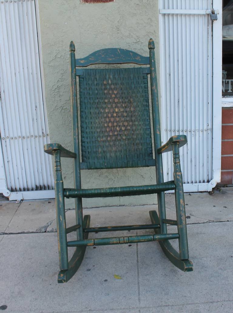 Early 20th Century Original Green Painted Rocking Chair In Distressed Condition In Los Angeles, CA