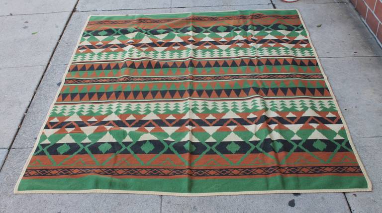 This is a real good one! Wonderful pattern and great most unusual design. This all cotton blanket is made by the Beacon blanket manufacture of New York. This is in exceptional condition with the original binding edge. It is so rare to find in this