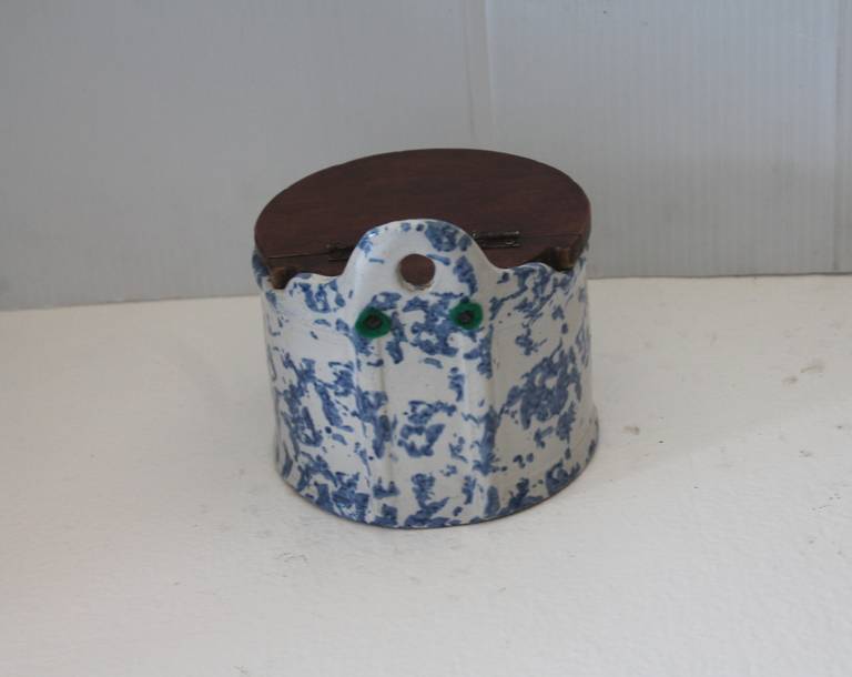 Pottery Unusual Lidded 19th Century Sponge Ware Salt Crock