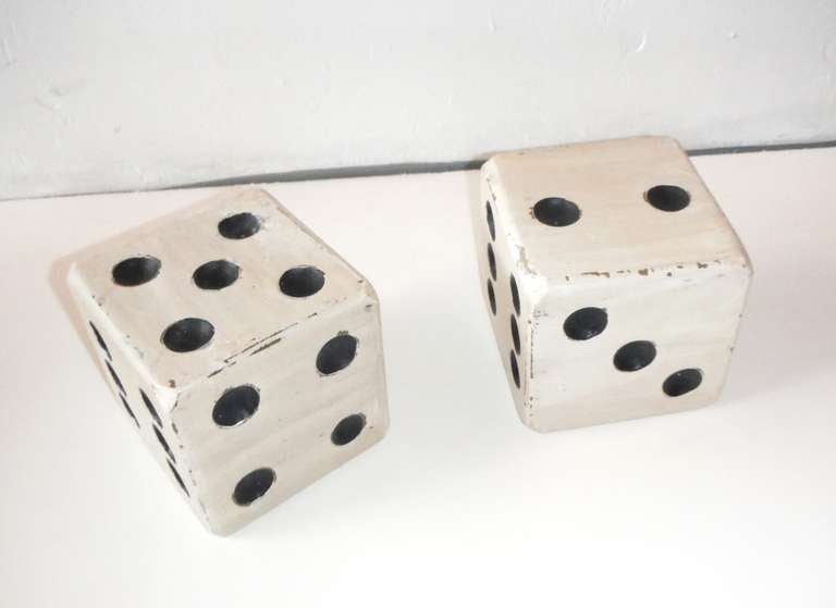 American Pair of Hand Carved & Painted Wood Dice