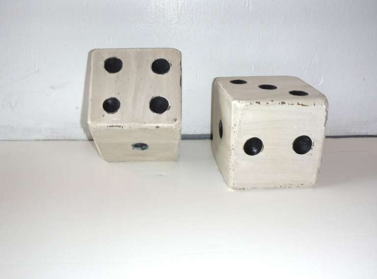 Pair of Hand Carved & Painted Wood Dice 1