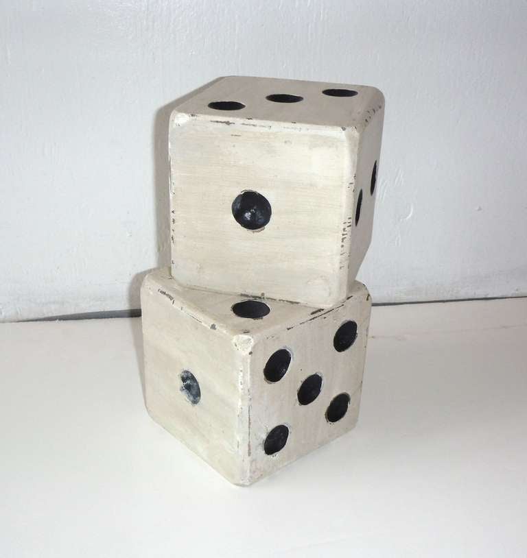 Pair of Hand Carved & Painted Wood Dice 2