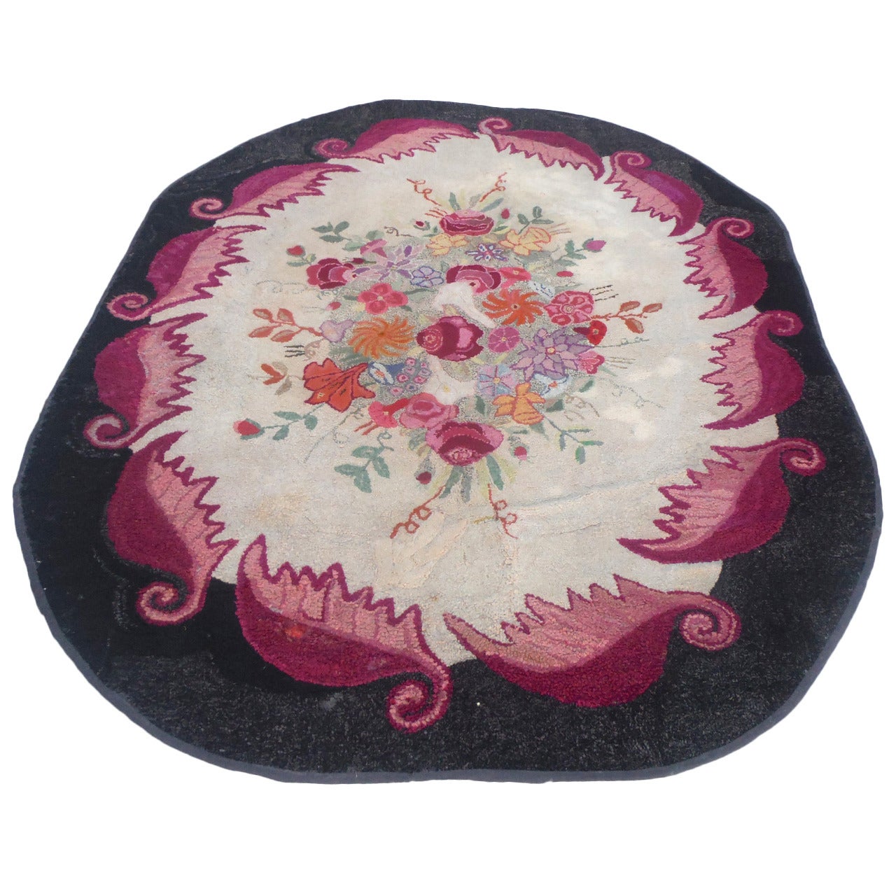 Room Sized Hand-Hooked New England Floral Rug For Sale