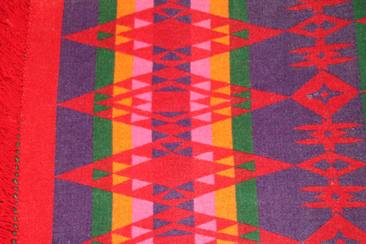American Rare and Early Pendleton Cayuse Fringed Indian Design Camp Blanket