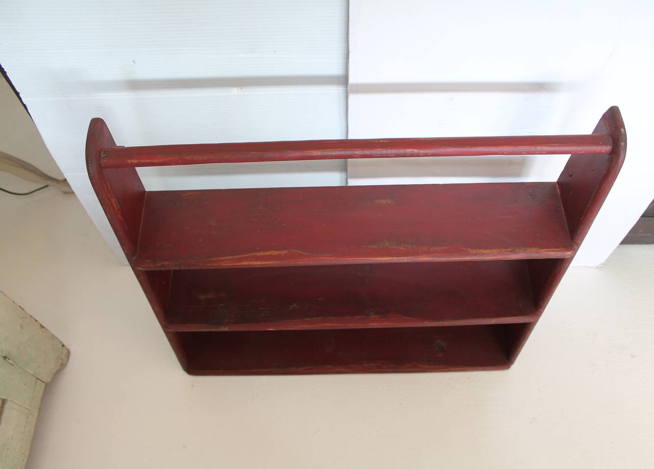 American 19th Century Original Red Painted Canted Shelf