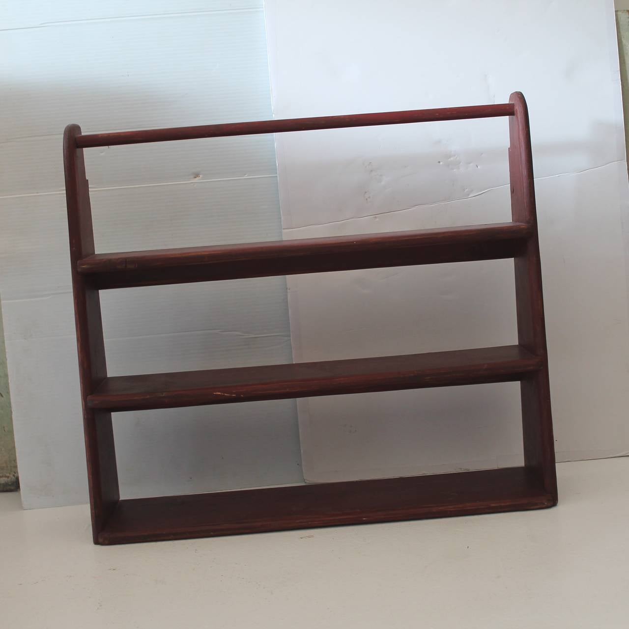 19th Century Original Red Painted Canted Shelf In Excellent Condition In Los Angeles, CA