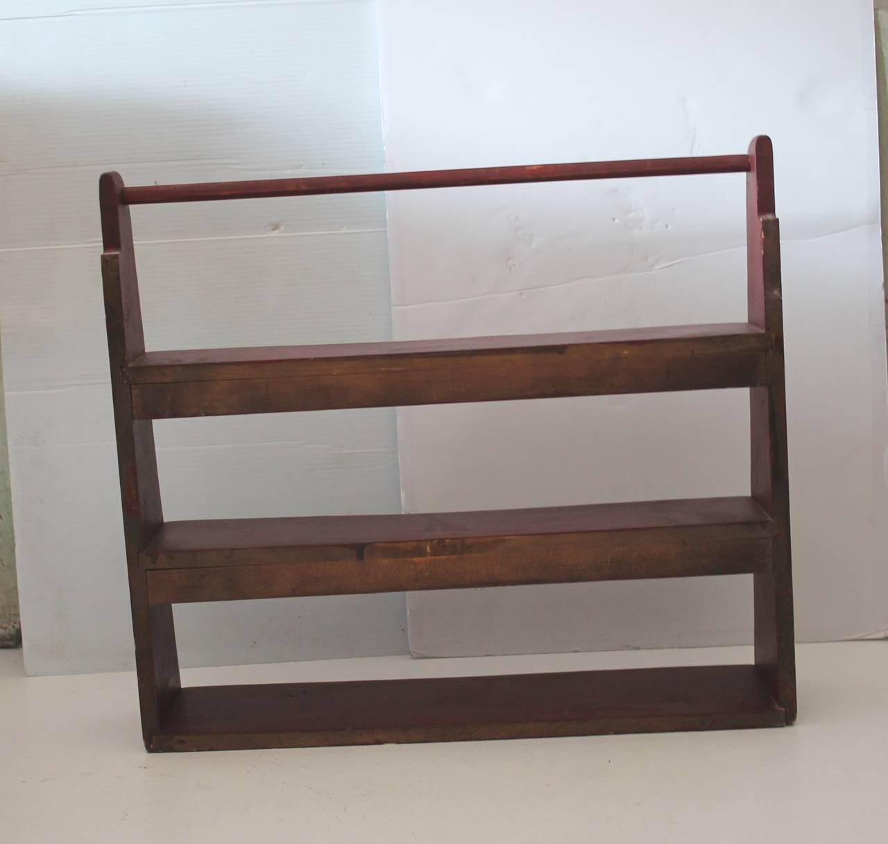Pine 19th Century Original Red Painted Canted Shelf