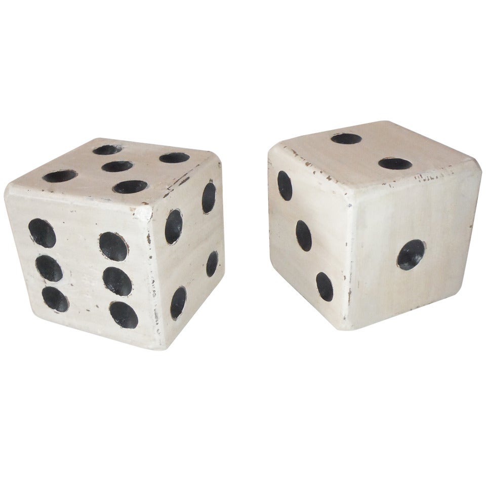 Pair of Hand Carved & Painted Wood Dice