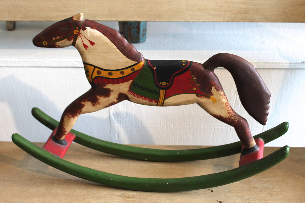 Folk Art Signed & Dated 1983 J.K.Bear Mini Table Top Rocking Horse