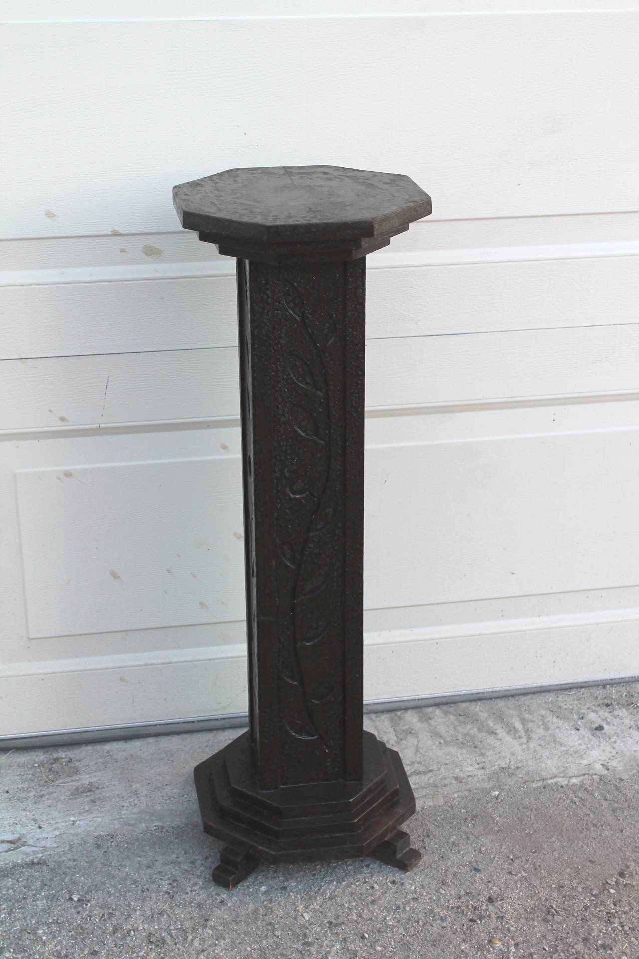 Hand-Carved and Original Untouched Alligatored Surface Pedestal or Plant Stand