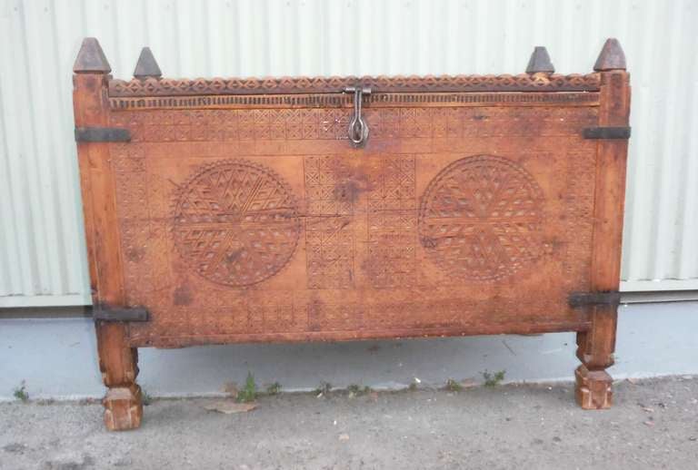 Adirondack Early 19th Century Spanish Hand-Carved Wood Box