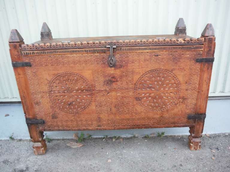 Early 19th Century Spanish Hand-Carved Wood Box 1