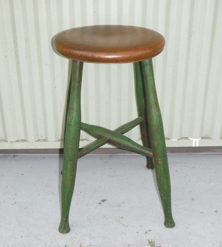 19thc Early New England  Original Painted Shaker Stool