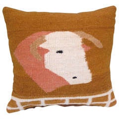 19th Century Pictoral Navajo Woven Pillow with Image of Cow