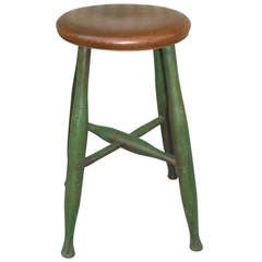 Antique 19thc Early New England  Original Painted Shaker Stool