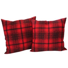 Pair of Red and Black Plaid Pendleton Blanket Pillows