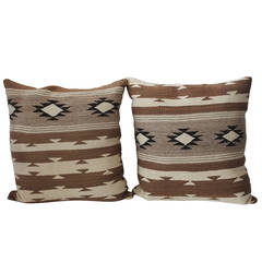 Antique Fantastic Pair of Geometric Navajo Indian Weaving Saddle Blanket Pillows