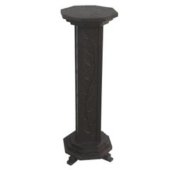 Hand-Carved and Original Untouched Alligatored Surface Pedestal or Plant Stand