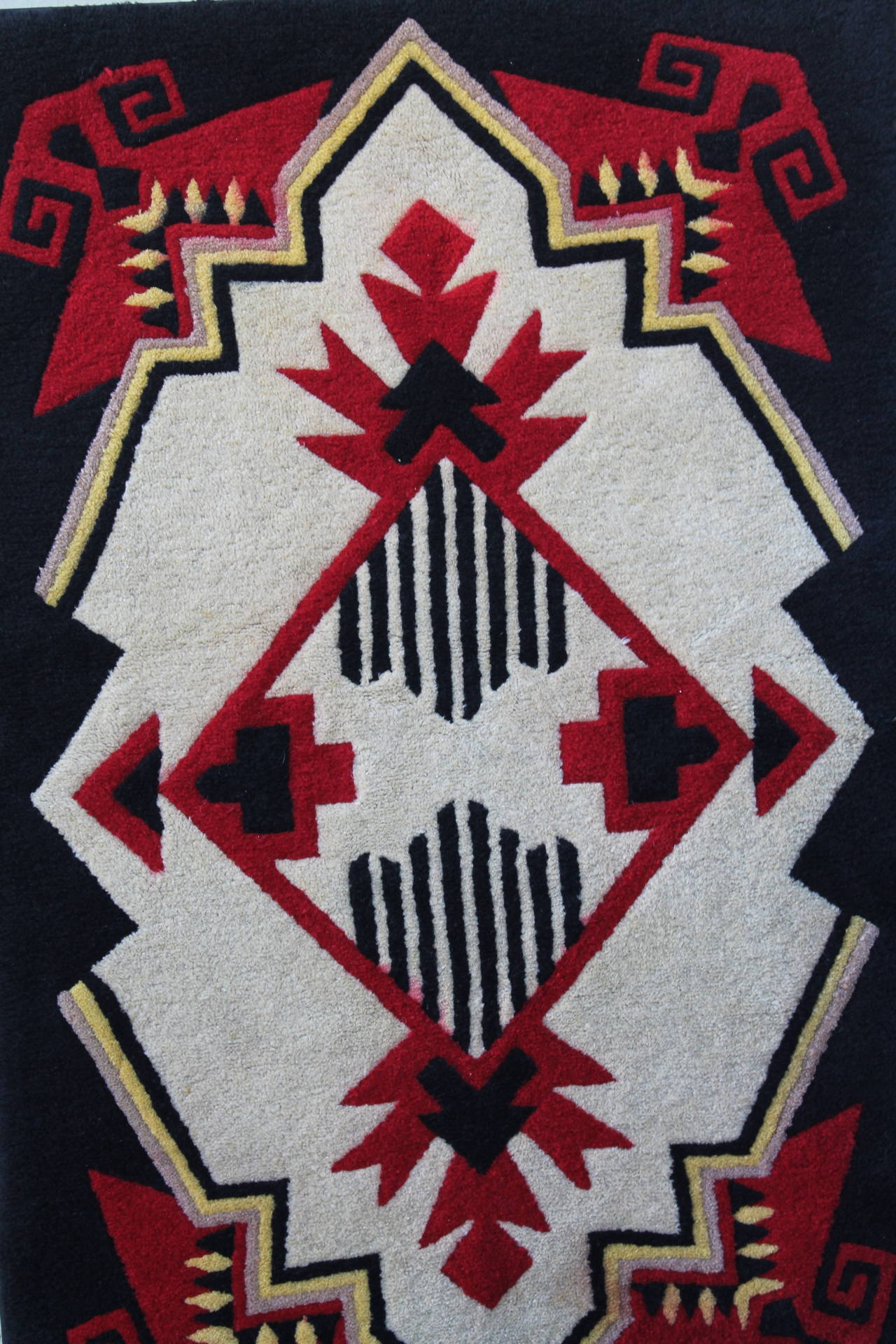 American 1930s Mounted Geometric Hand-Hooked Rug For Sale