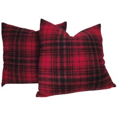 Vintage Pendleton Wool Blanket Plaid Pillows, Pair