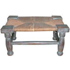 Early & Rare N.E. 18thc Original Blue Painted Queen Anne Foot Stool