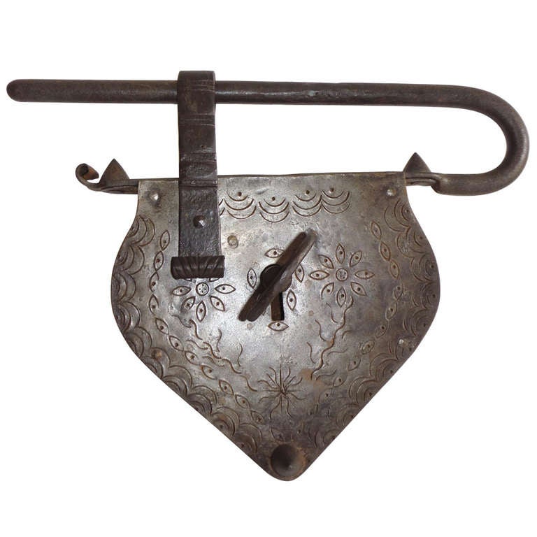 Hand Shape Lock Early 18th Century Hand Forged Iron Monumental Hanging Heart Shaped ...