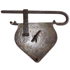 Early 18th Century Hand Forged Iron Monumental Hanging Heart Shaped Lock