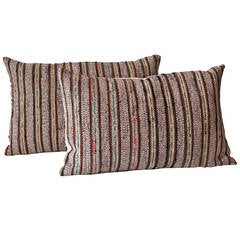 Pair of Striped Rag Rug Bolster Pillows