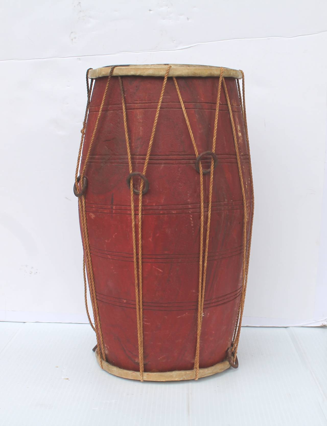 Adirondack Amazing 19th Century Native American Ceremonial Drum In Original Red Paint