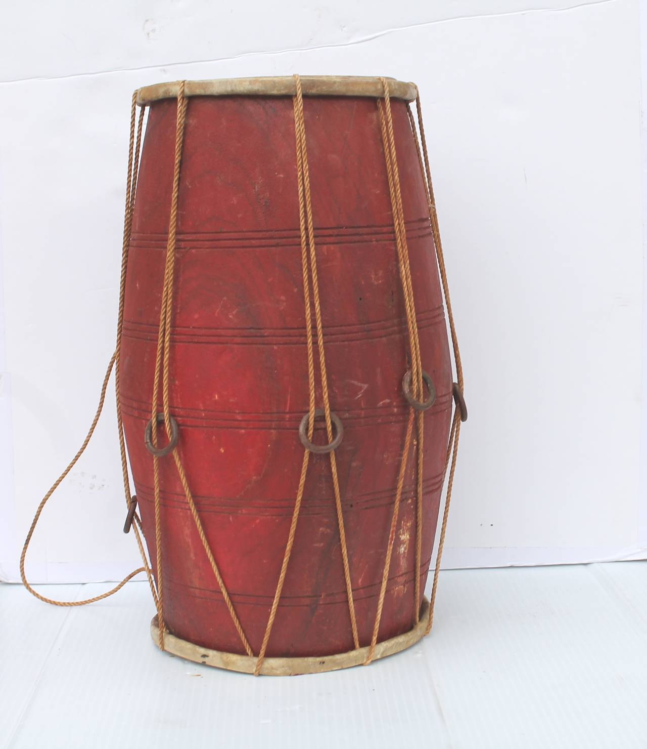 Late 19th Century Amazing 19th Century Native American Ceremonial Drum In Original Red Paint