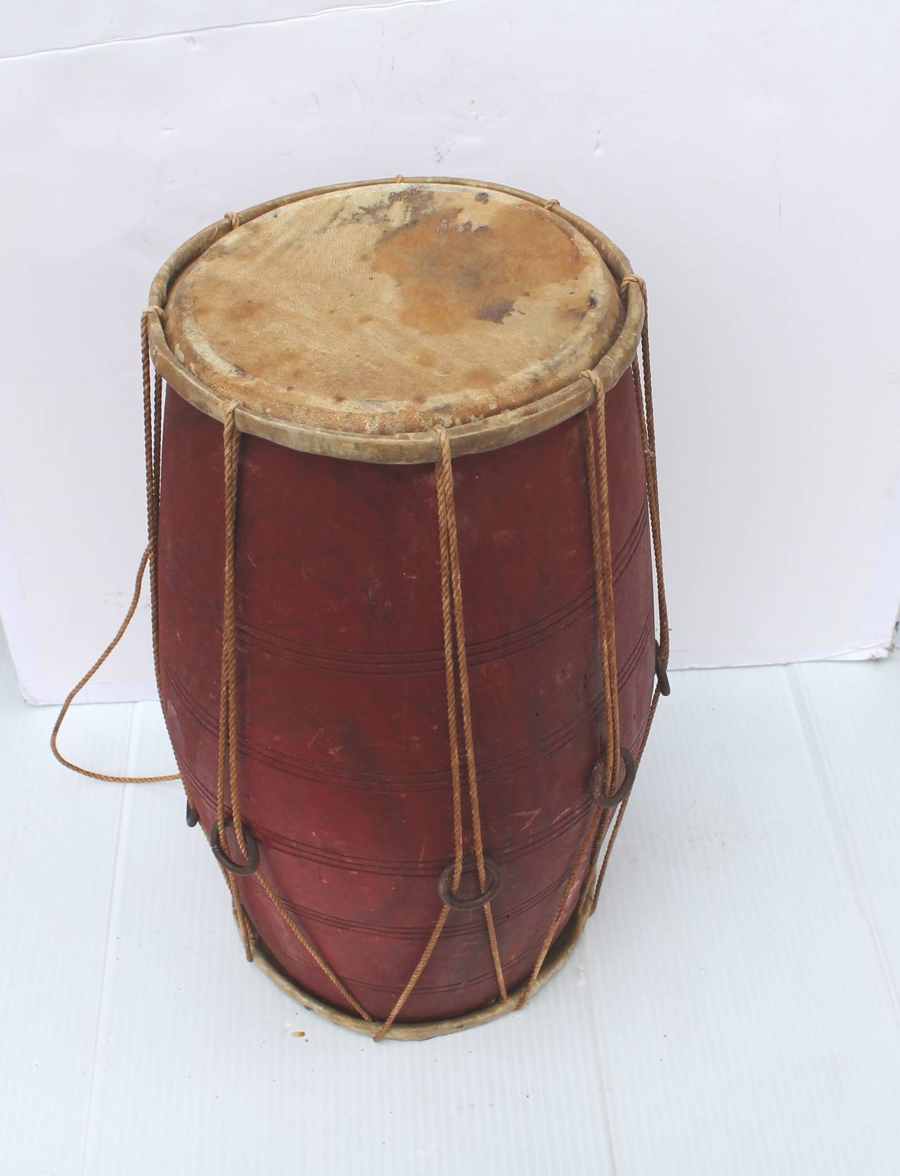 Wood Amazing 19th Century Native American Ceremonial Drum In Original Red Paint