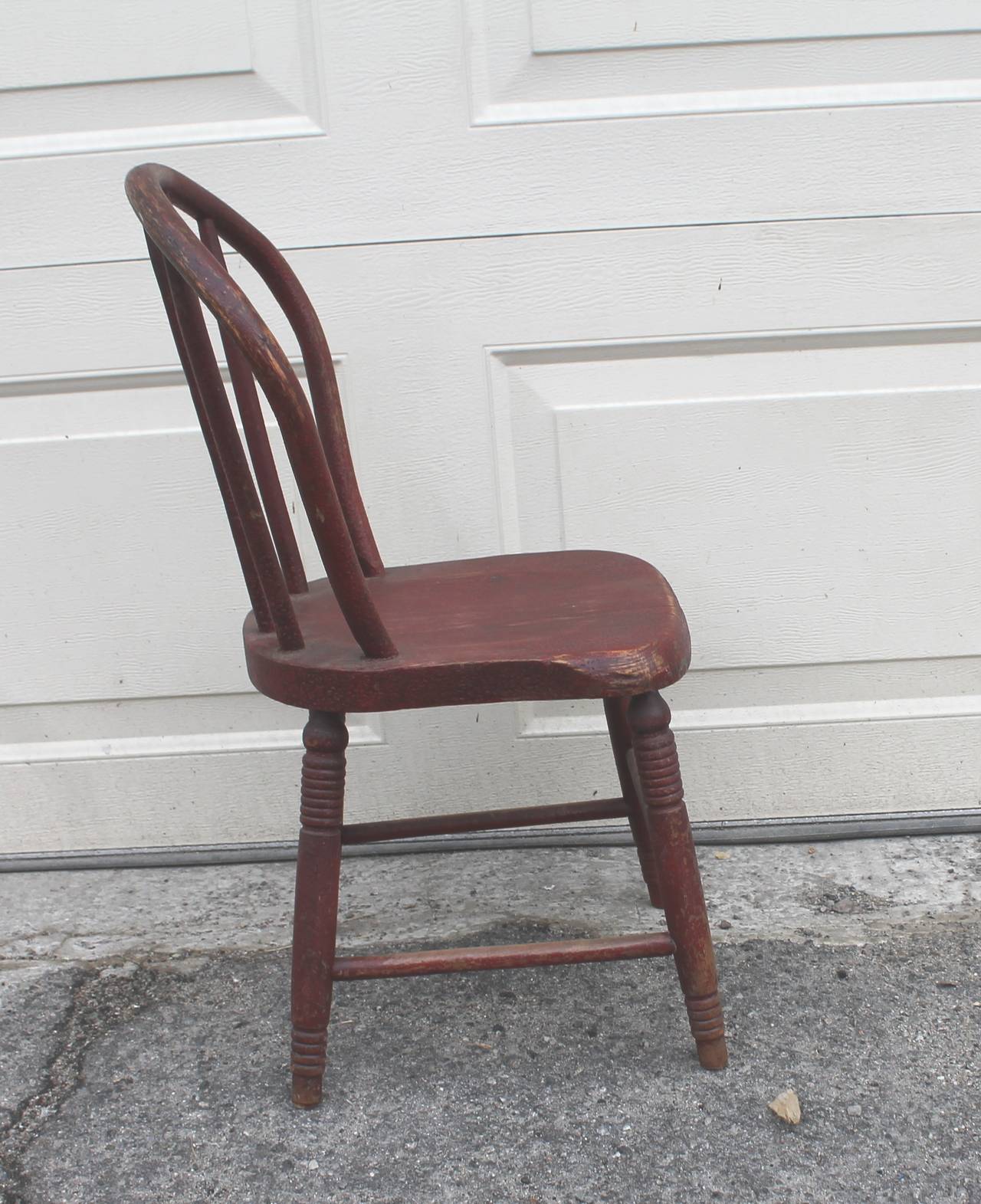 19th Century Original Red Painted Children's Chair In Distressed Condition For Sale In Los Angeles, CA