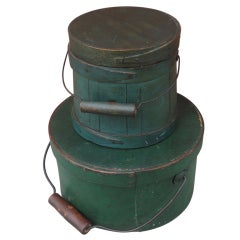 Antique Pair of 19thc New England Pantry Box & Sugar Furkin Bucket