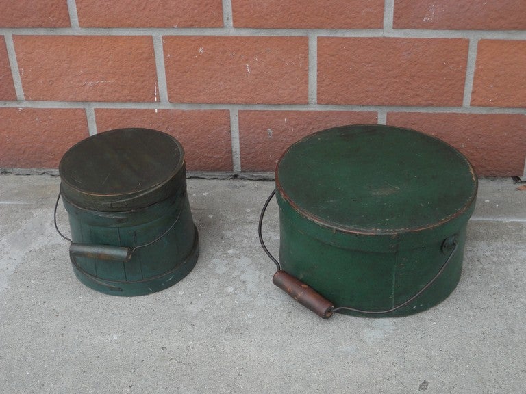 American Pair of 19thc New England Pantry Box & Sugar Furkin Bucket