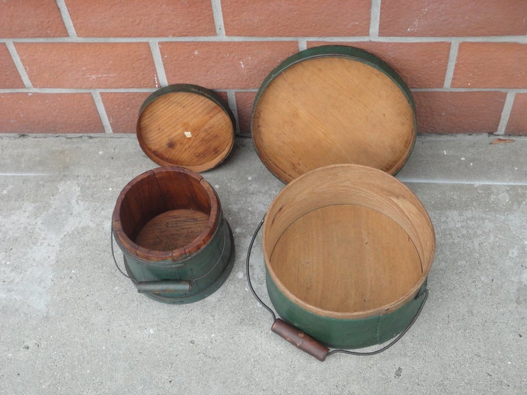 Pair of 19thc New England Pantry Box & Sugar Furkin Bucket In Excellent Condition In Los Angeles, CA