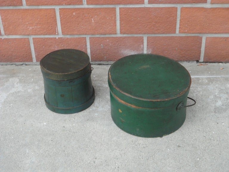 19th Century Pair of 19thc New England Pantry Box & Sugar Furkin Bucket
