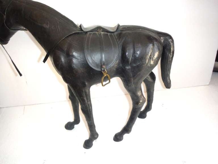 Leather Horse Statue with Brass Appointments In Excellent Condition In Los Angeles, CA