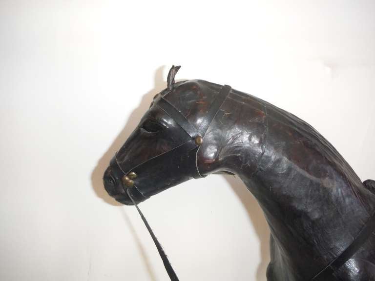 20th Century Leather Horse Statue with Brass Appointments