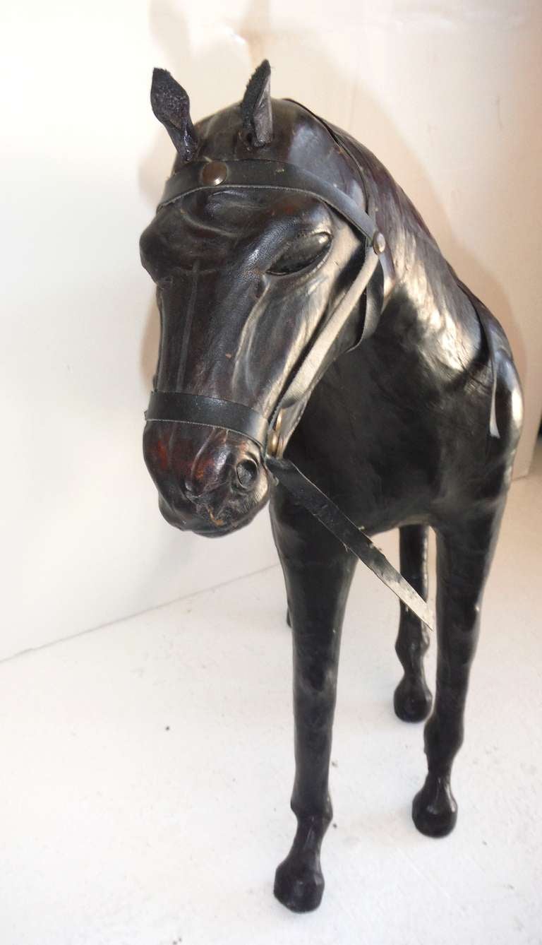 Leather Horse Statue with Brass Appointments 1