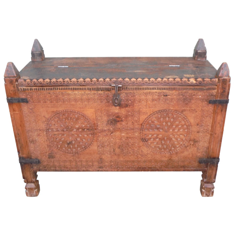 Early 19th Century Spanish Hand-Carved Wood Box