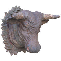 Antique 19th Century Cast Iron Bull's Head from a Butcher Shop Trade Sign