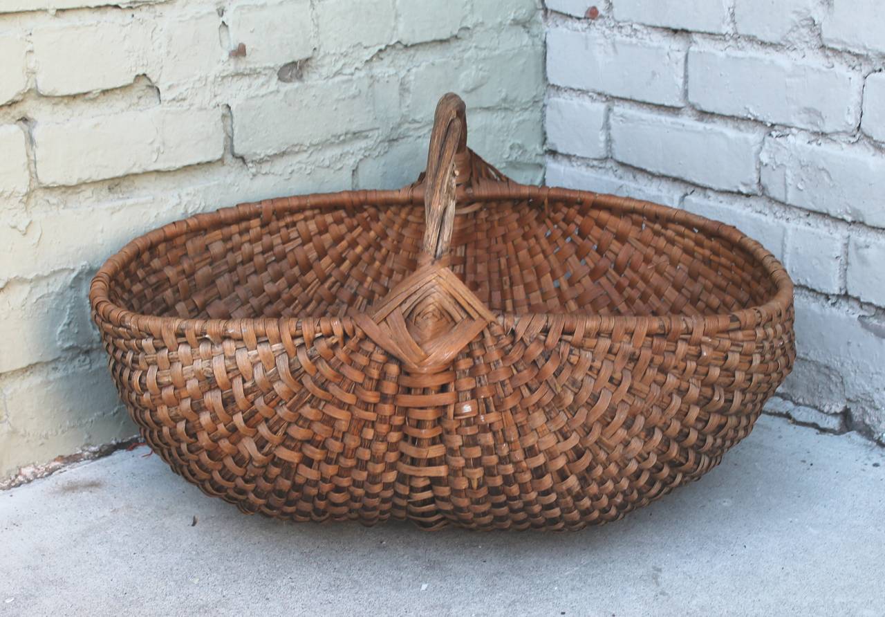 Large 19th Century Handmade Gathering Basket at 1stdibs